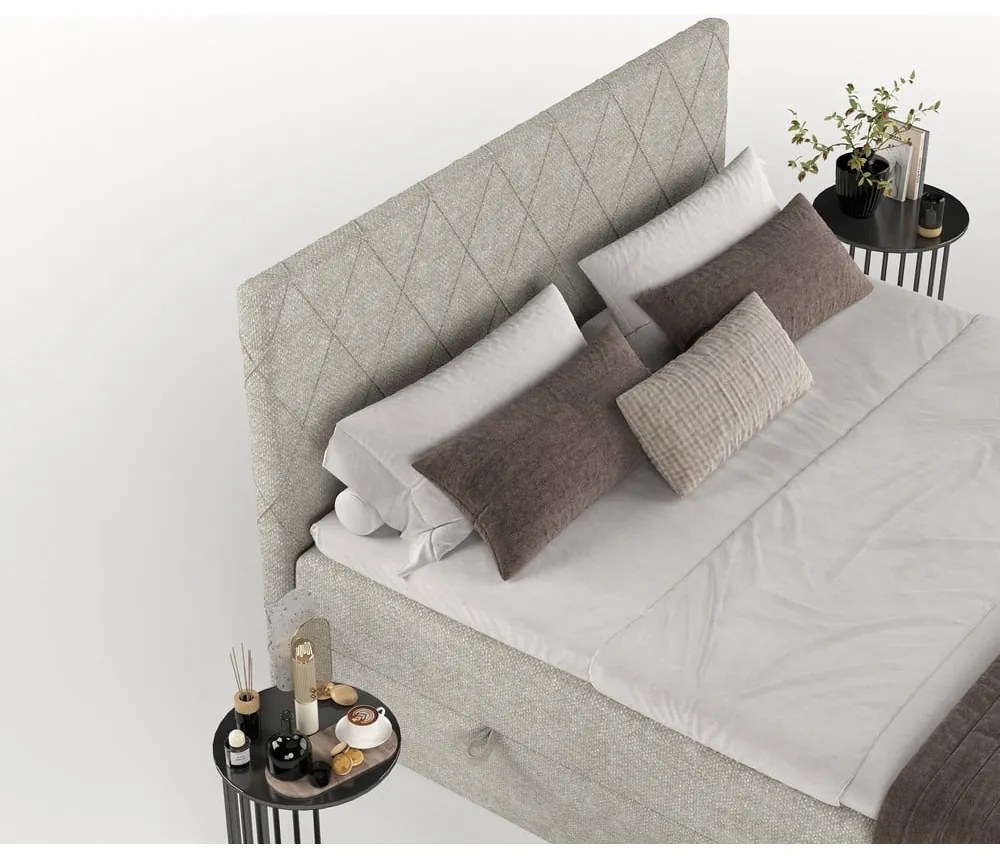 Szarobeżowe łóżko boxspring ze schowkiem 140x200 cm Gwen – Maison de Rêve