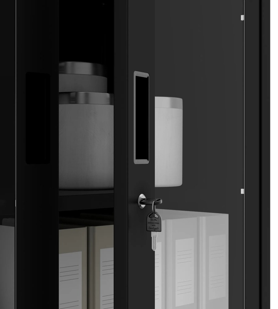 Biurowa szafa metalowa z sejfem na akta i dokumenty FILIP, 900 x 1850 x 400 mm, czarna