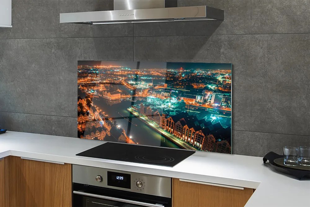 Panel szklany do Kuchni Nocna Panorama nad Motławą