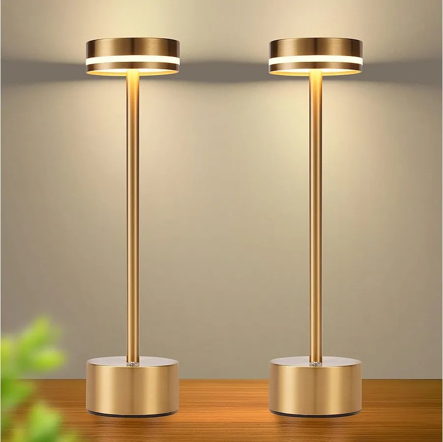 Lampa stołowa LED NETTLIFE bezprzewodowa, zasilana bateryjnie, ściemnialna, ładowana przez USB-C, sterowanie dotykowe, złota, do sypialni (złota, 2 sztuki)