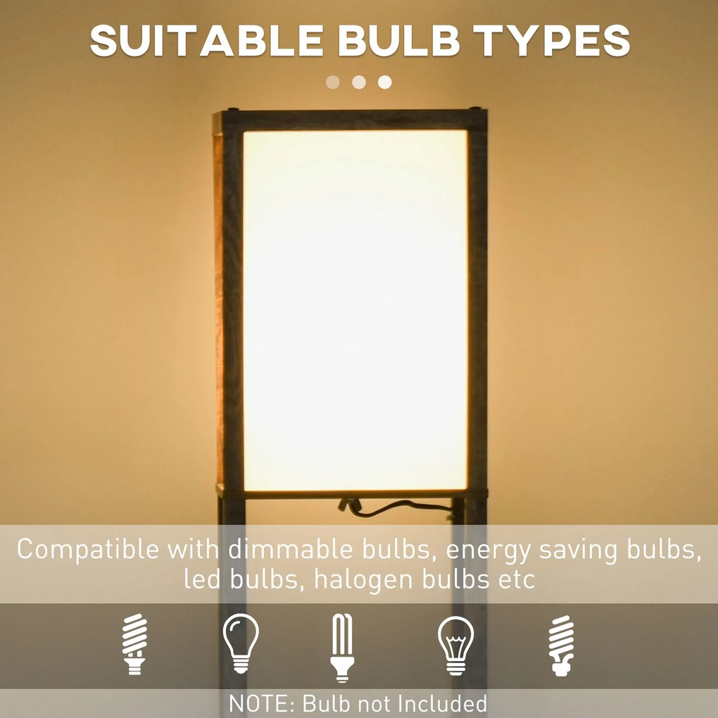 HOMCOM Lampa Podłogowa z Półkami, Drewniana, 26 x 26 x 160 cm, do Salonu/Sypialni (Bez Żarówki)