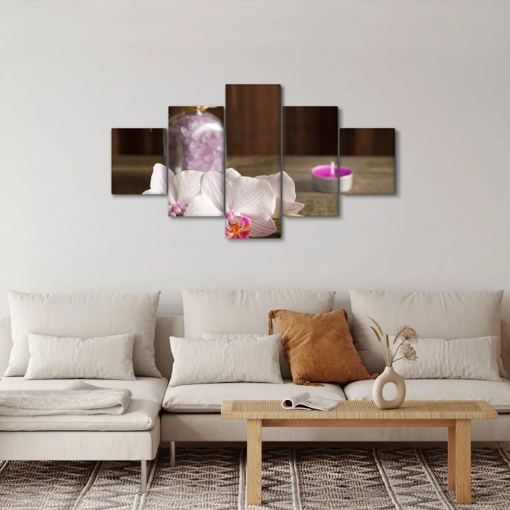 Obraz - Świeca i orchidee (125x70 cm)