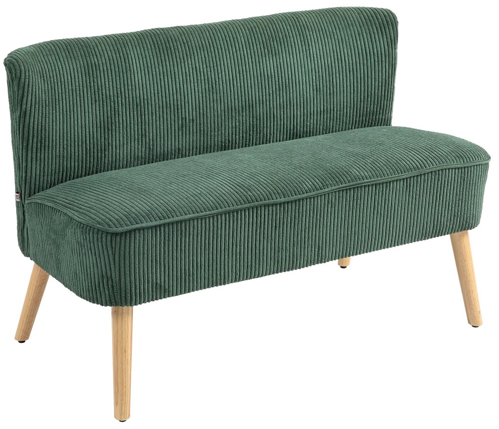 HOMCOM Sofa wypoczynkowa 2-osobowa zielona welurowa z drewna i pianki 117x56x77 cm | Aosom PL
