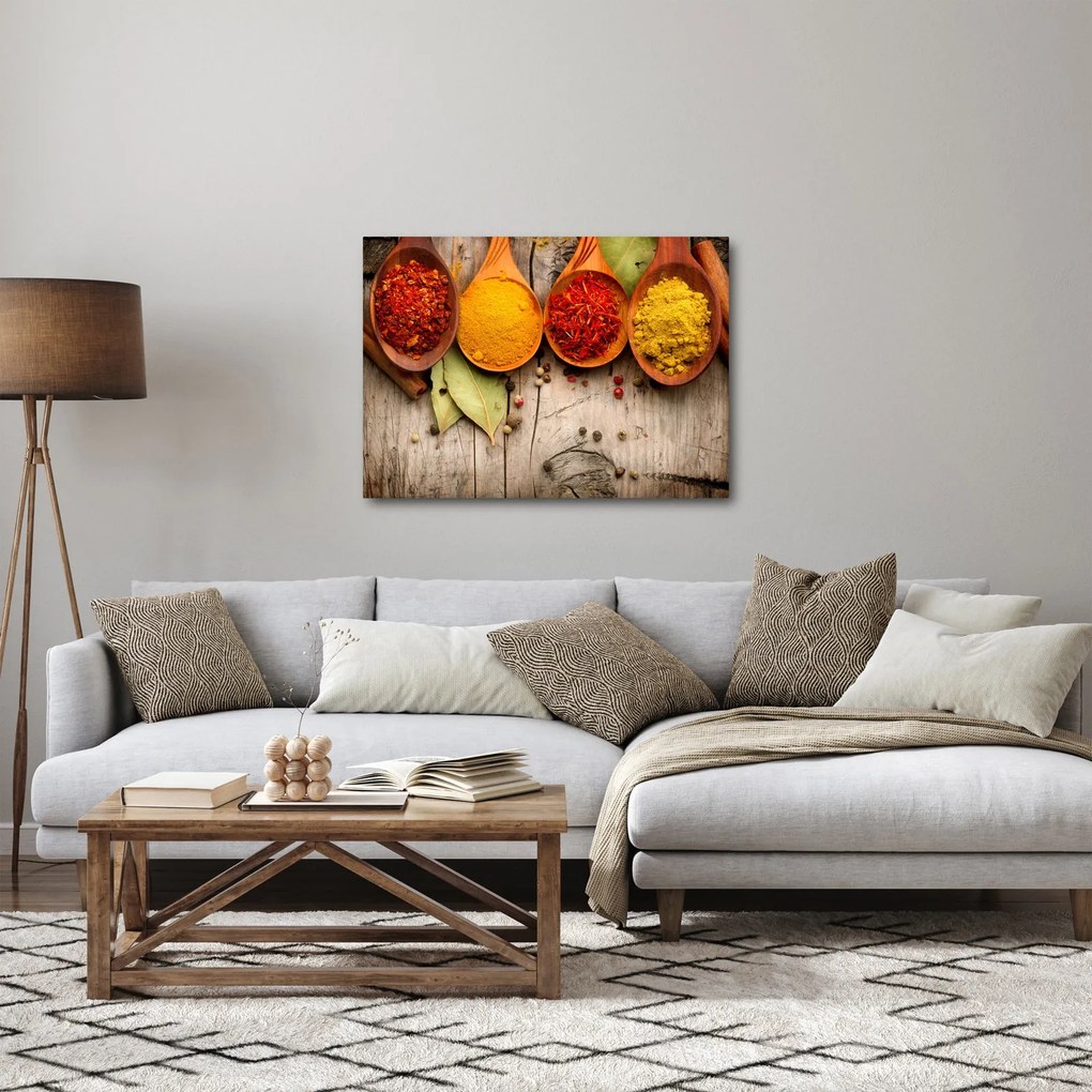 Obraz - Przyprawy na drewnie (70x50 cm)