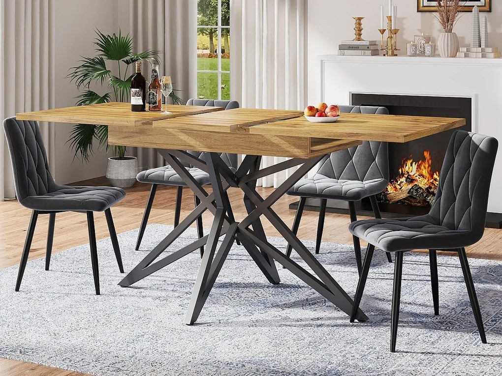 Stół rozsuwany jadalniany 160x80x66 cm - 6 osób - nogi stołu w kształcie gwiazdy - blat stołu imitacja orzecha - Naturalny