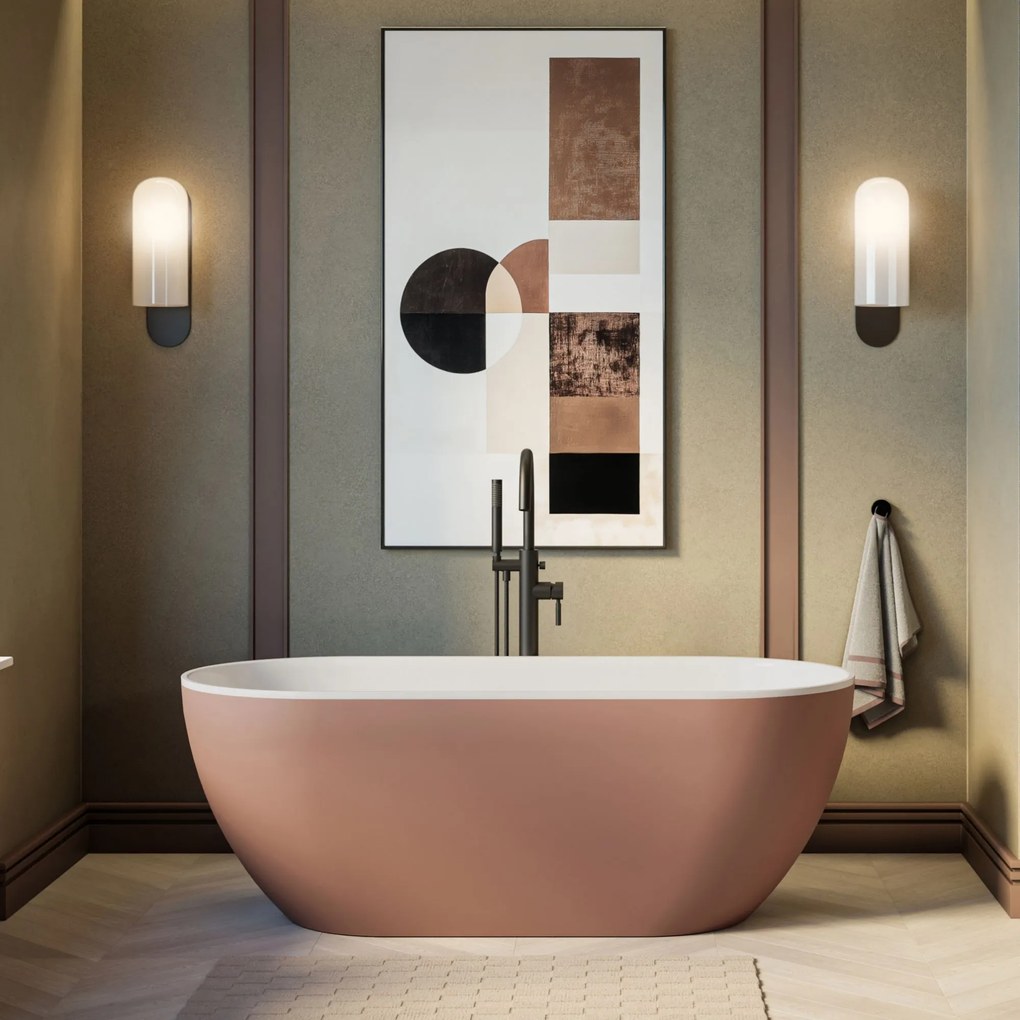 Massi Wanna wolnostojąca owalna z konglomeratu 160 x 75 cm RONA Mocha Mouse mat / połysk przelew typu SLIM cienki rant : Wykończenie - matowe