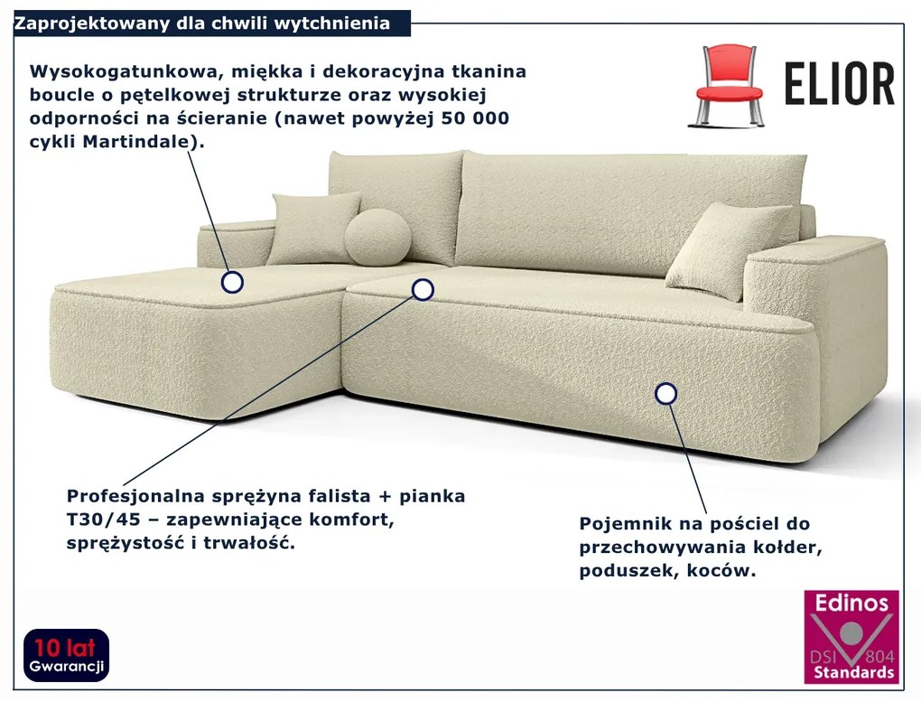 Kremowy narożnik rozkładany z pojemnikiem W3-R73