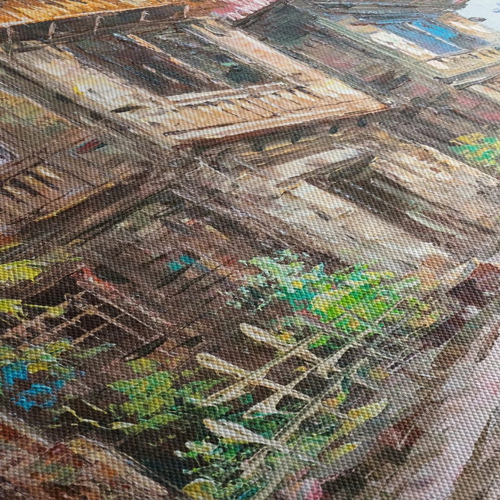 Obraz filipińskiej wioski, Azja (z zegarem) (90x30 cm)