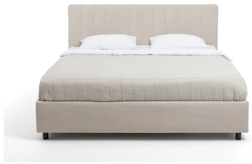 Beżowe tapicerowane łóżko dwuosobowe ze schowkiem z materacem i stelażem 180x200 cm Myra Slim Line – Bonami Selection