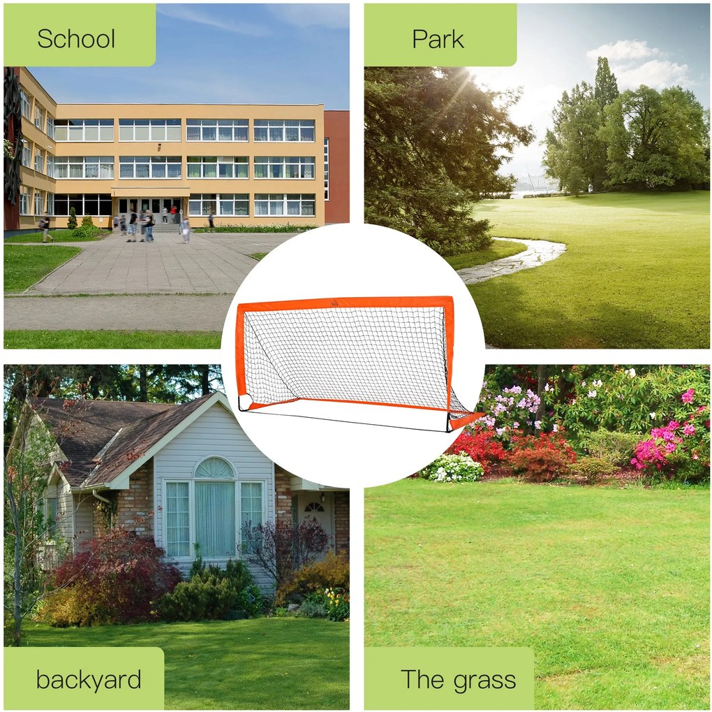 HOMCOM Zestaw Bram Piłkarskich, lekki, łatwy montaż, torba transportowa, rury stalowe, 183x90x90 cm, Pomarańczowy