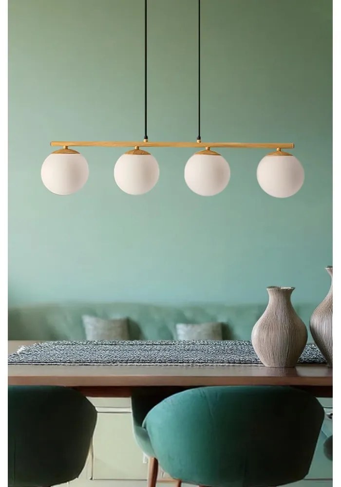 Biało-naturalna lampa wisząca ze szklanym kloszem Carrine – Candellux Lighting