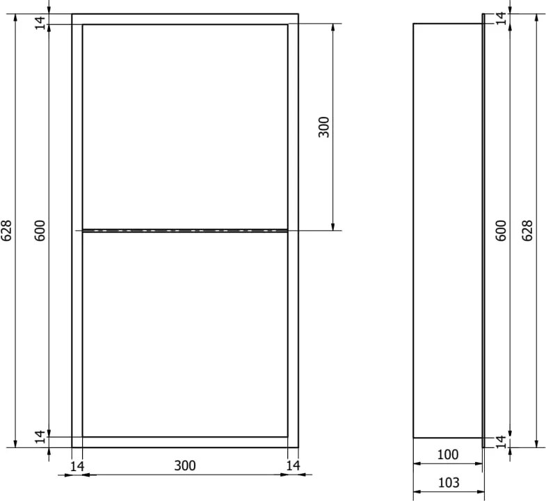 Mexen X-Wall-R półka wnękowa z kołnierzem i półką 60 x 30 cm, złota szczotkowana - 1950603010S