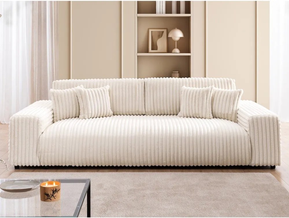 Kremowa sztruksowa rozkładana sofa ze schowkiem 260 cm Justin – Ropez
