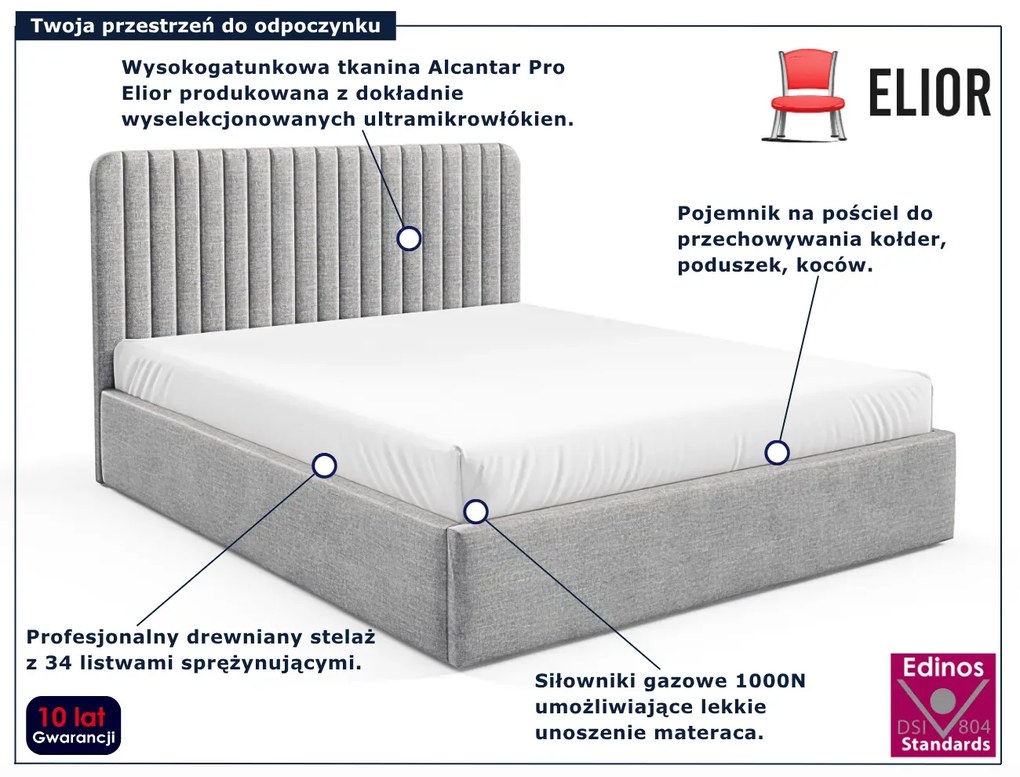 Jasnoszare łóżko z zagłówkiem 3 rozmiary P4-N10