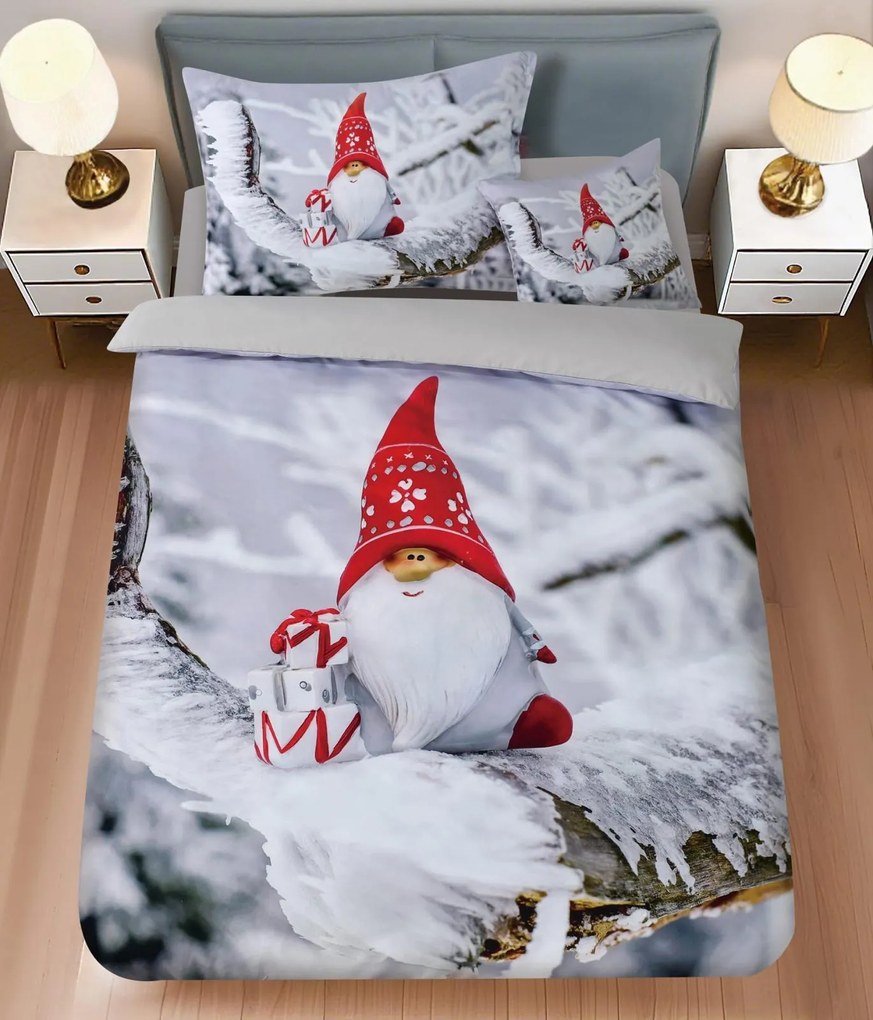 PrzytulneMieszkanie.pl PrzytulneMieszkanie.pl Pościel z mikrosatyny WINTER GNOME szara + poszewka na poduszkę 45 x 45 cm gratis Rozmiar pościeli: 70 x 90 cm | 140 x 200 cm