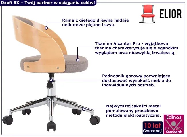 Tapicerowany fotel obrotowy retro taupe - Oxofi 5X