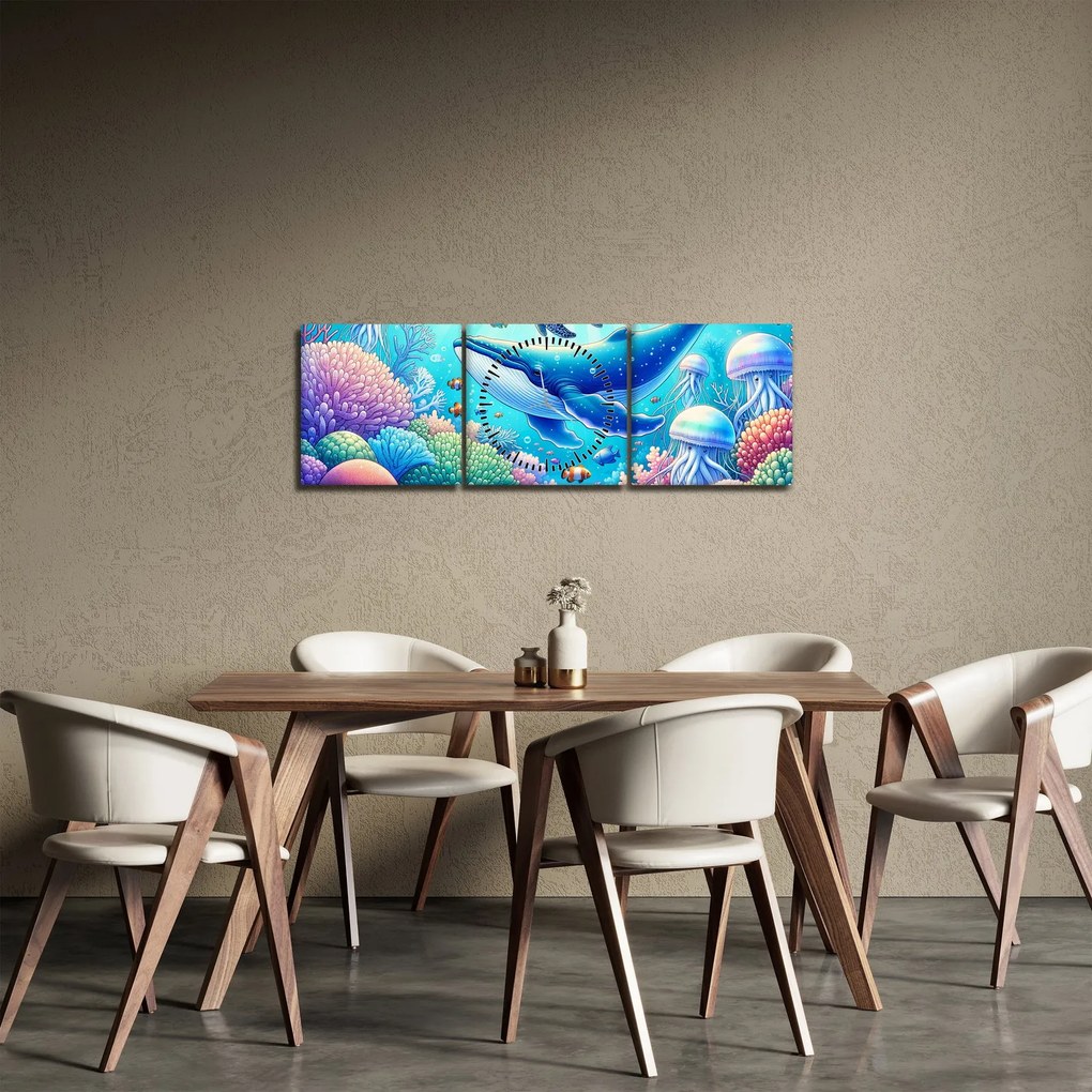 Obraz – Podwodny świat (z zegarem) (90x30 cm)
