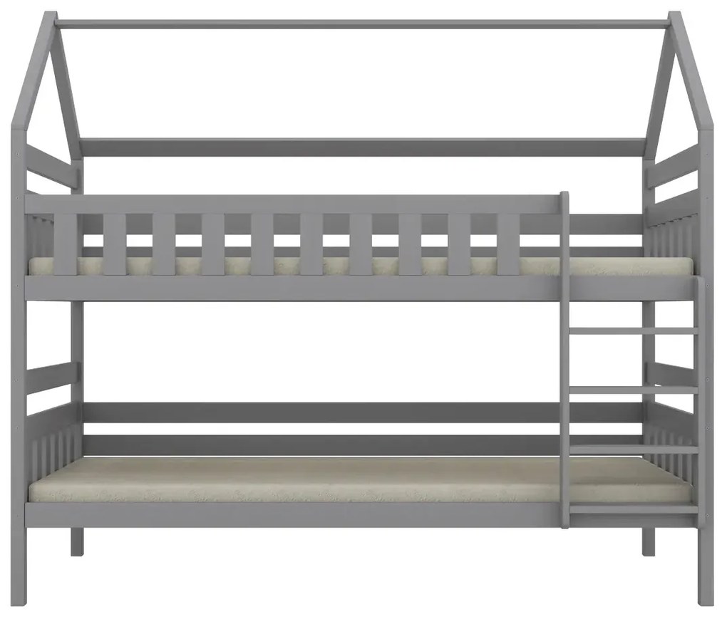 Łóżko piętrowe domek FELIKS 160x80 szare drewniane z szufladami KOCOT KIDS