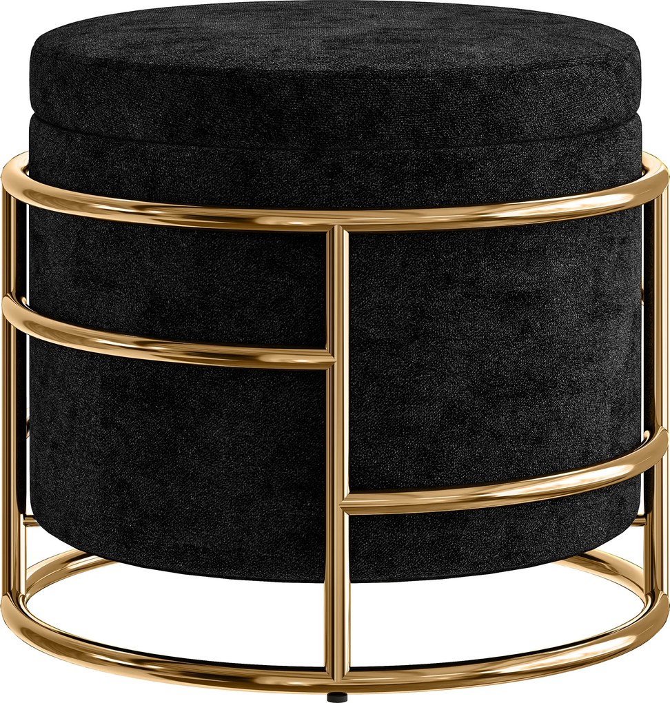 HOMCOM Pufa z przechowalnią, tapicerowany podnóżek, stalowa rama, złote akcenty, Czarny