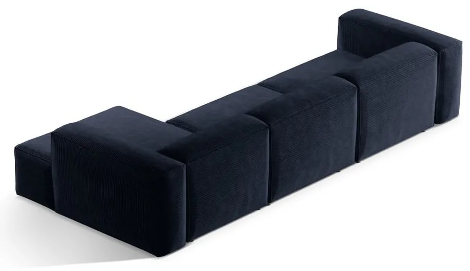 Ciemnoniebieski sztruksowy narożnik (prawostronny/z szezlongiem) Bergamo – Cosmopolitan Design