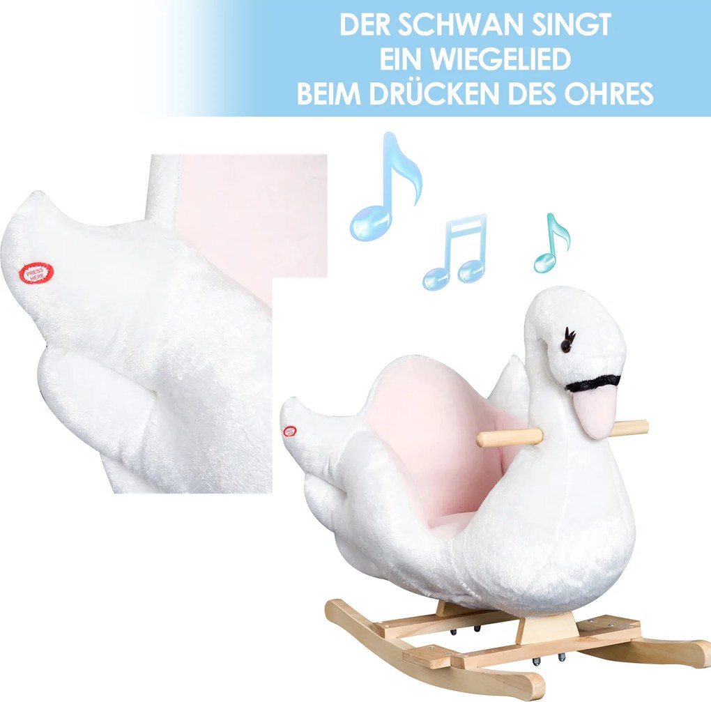 HOMCOM Koń na biegunach dla dzieci zwierzak na biegunach dla małych dzieci łabędź od 18 miesięcy plusz różowy+biały