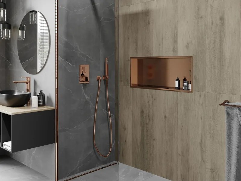 Mexen X-Wall-R półka wnękowa z kołnierzem 75 x 30 cm, miedź szczotkowana - 19C0753010