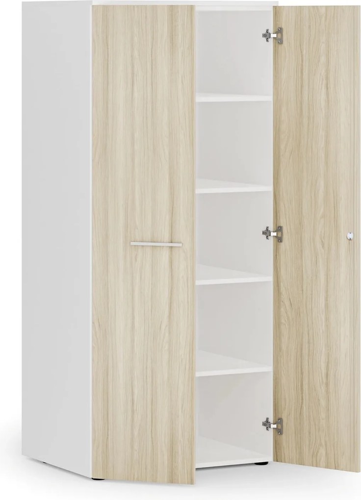 Szafa biurowa z drzwiami PRIMO WHITE, 1781 x 800 x 600 mm, biały/dąb naturalny