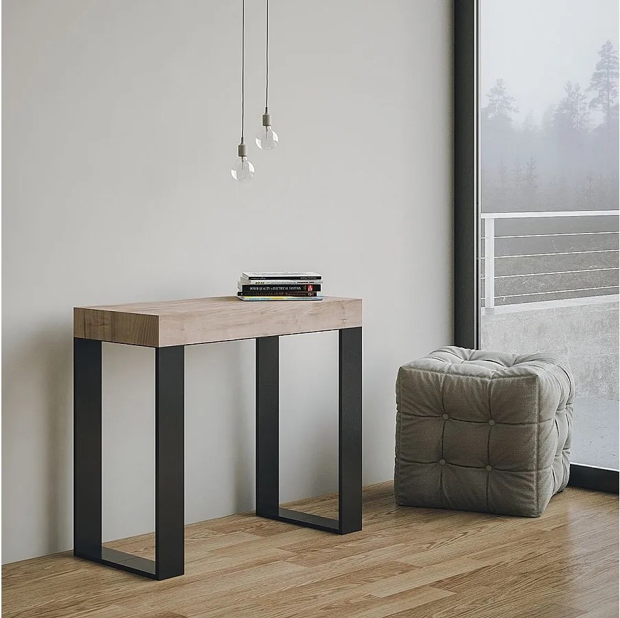 Konsola rozkładana 90x40/300 cm Tecno Dąb naturalny rama w kolorze Antracytu