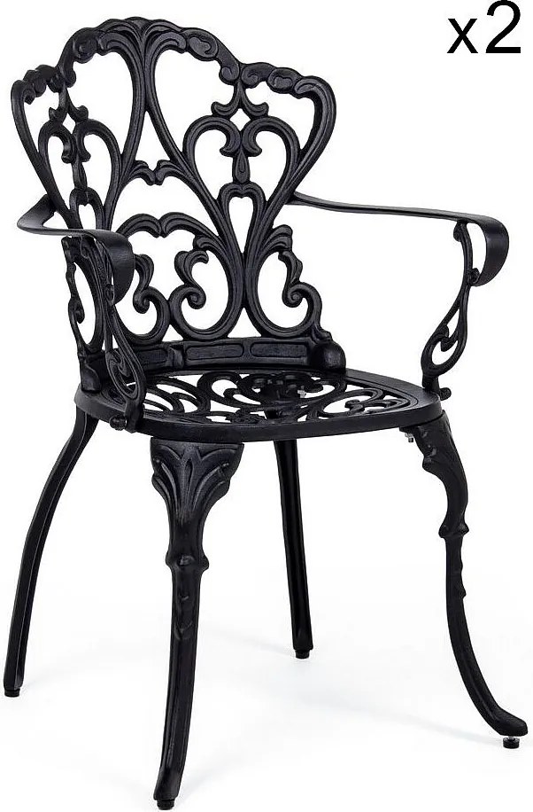 Zestaw 2 antracytowych krzeseł aluminiowych z podłokietnikami - VICTORIA