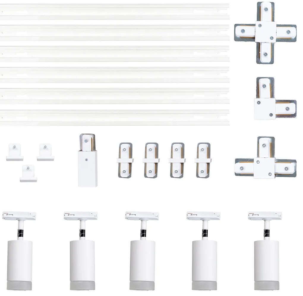 Nowoczesny system oświetlenia szynowego z 5 reflektorami białymi 1-fazowymi - Iconic Jeana