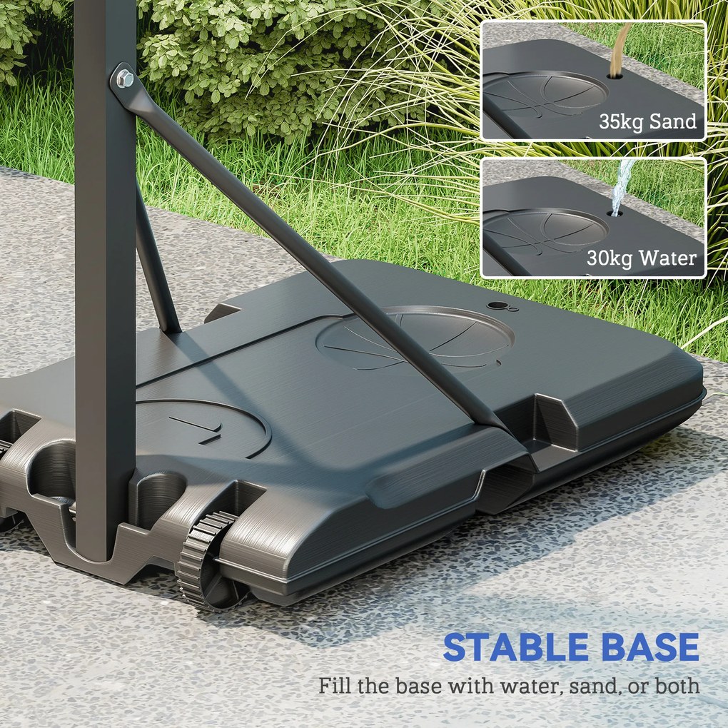 SPORTNOW Kosz do Koszykówki, Regulowany 146-236 cm, Stojak na Kołach, Stal, Plastik, Czarny