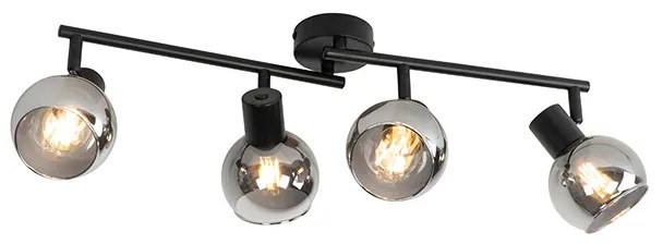Plafon / Reflektorek / Spot / Spotow / Lampy sufitowe art deco czarny przydymione szkło 4-źródła światła - Vidro ArtDeco Oswietlenie wewnetrzne
