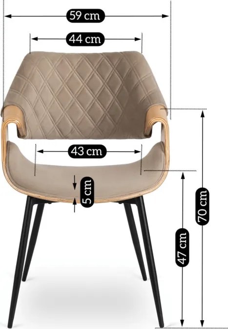 Krzesło Tapicerowane z Drewna Giętego do Salonu DAKOTA Beżowe/Dąb złoty Welurowe Nowoczesne Loft