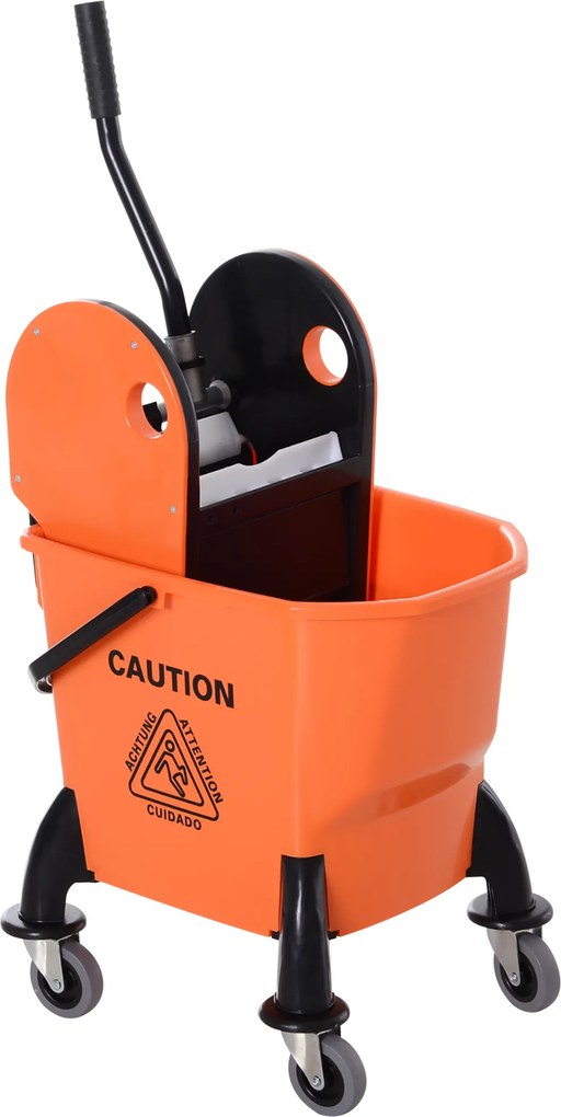 HOMCOM Mobilny Wiadro do Mopa z Wyciskarką, 26 L, Tworzywo Sztuczne, Kolor Pomarańczowy