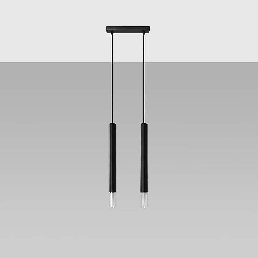 Lampy wiszące nowoczesny Eclim, stal/szkło - 2 źródło światła 4000K - L.30 x H.120 cm - czarny