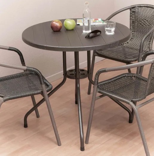 Stół balkonowy okrągły 80 cm, stalowy, brązowy blat