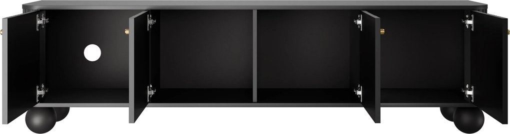 Szafka RTV Vesper 4D 187 cm - czarny / złote uchwyty / nogi kule