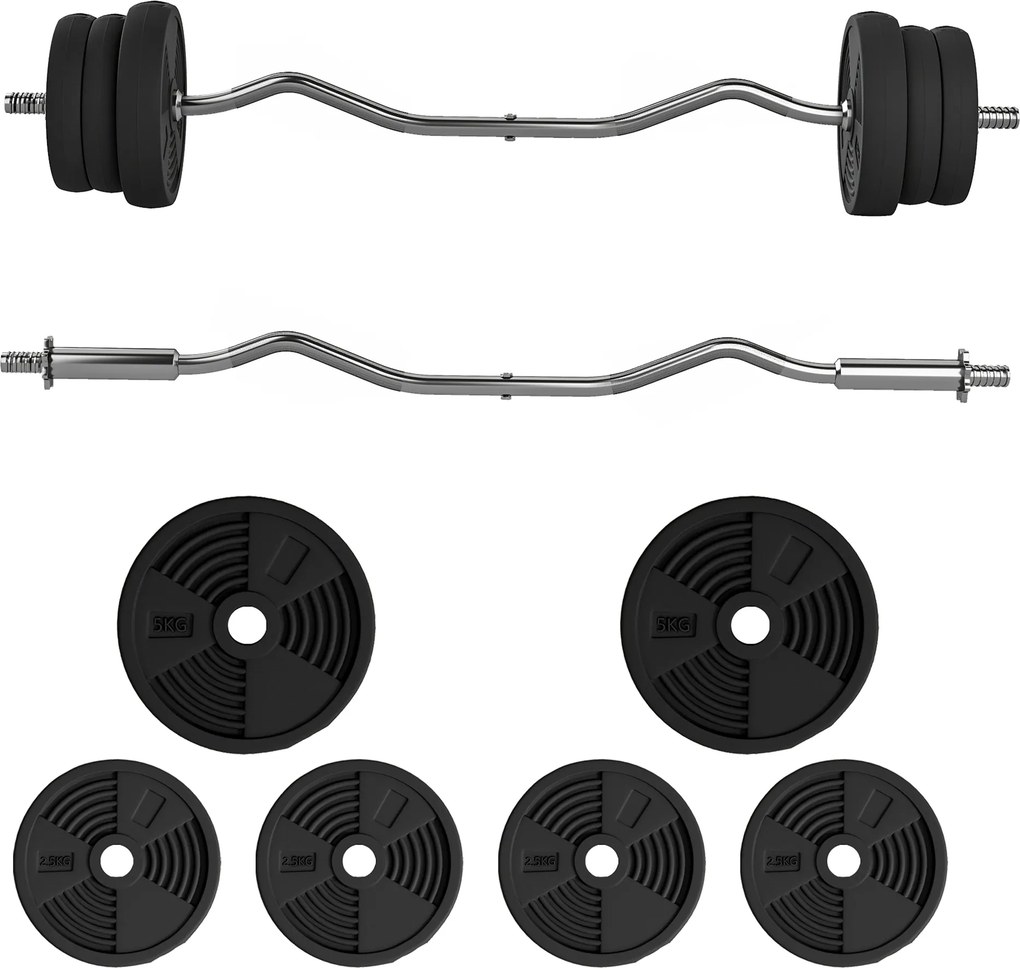 SPORTNOW Zestaw sztangi 25 kg Antypoślizgowy gryf typu curl z 6 obciążeniami, powłoka PVC, stalowy gryf | Aosom PL