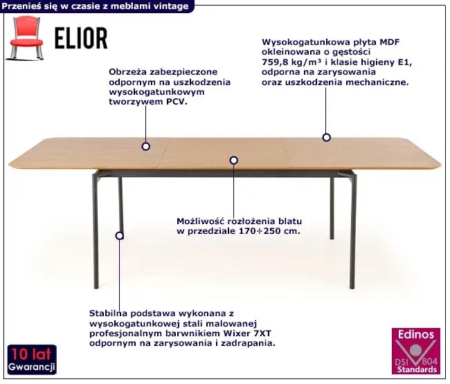 Prostokątny stół rozkładany w kolorze dębu - Ridley 9X