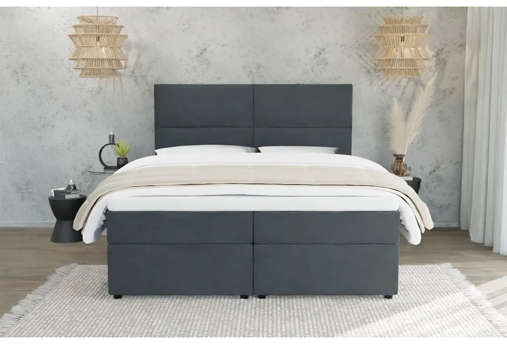 Szare łóżko boxspring ze schowkiem 180x200 cm Rico – Ropez