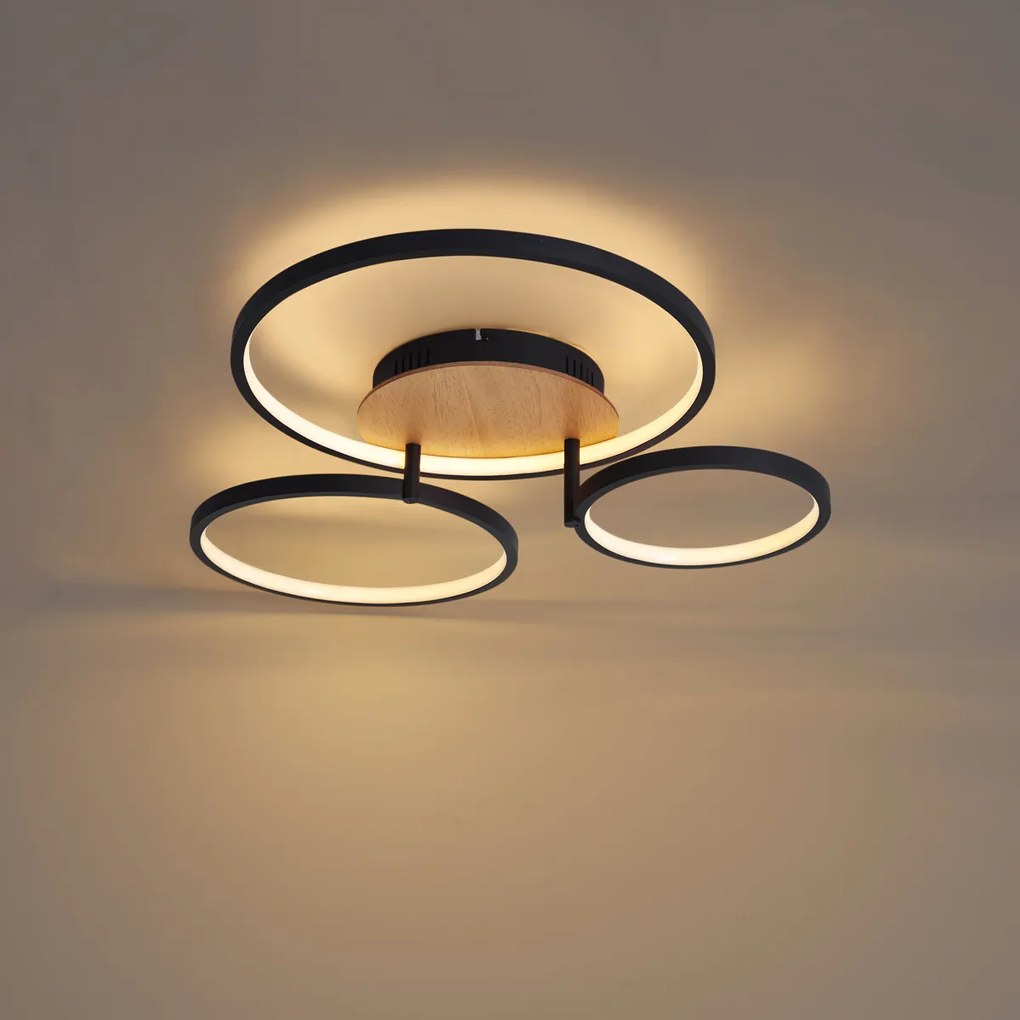 Nowoczesna lampa sufitowa drewniana z LED z 3-stopniową regulacją jasności 3-źródłowa - Rondas