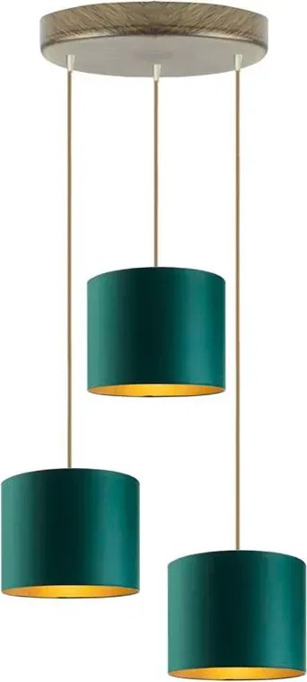 Lampa wisząca z trzema abażurami na złotym stelażu - N2-H64
