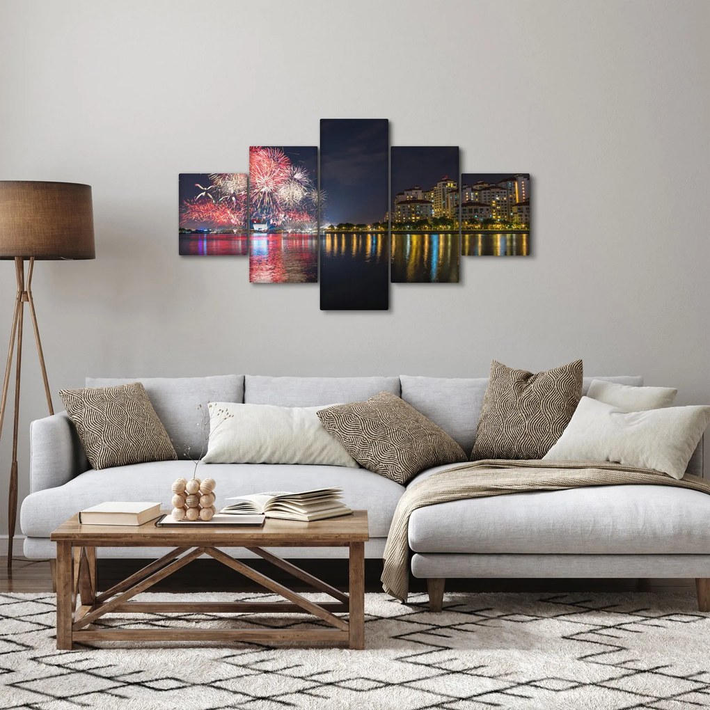 Obraz fajerwerków w Singapurze (125x70 cm)