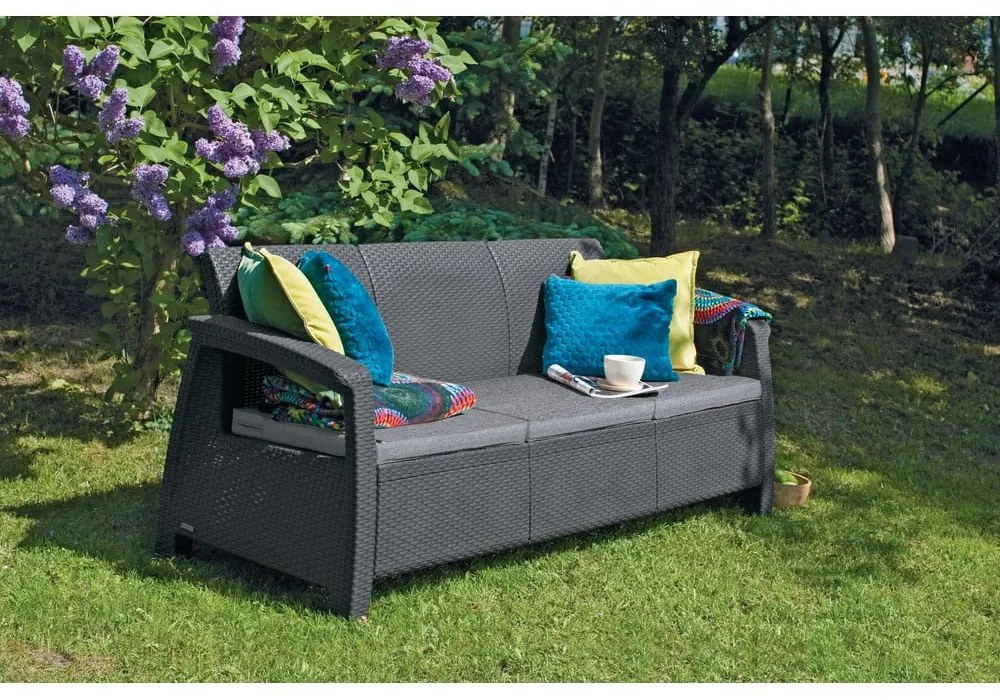 Ciemnoszara sofa ogrodowa z imitacji rattanu Corfu – Keter