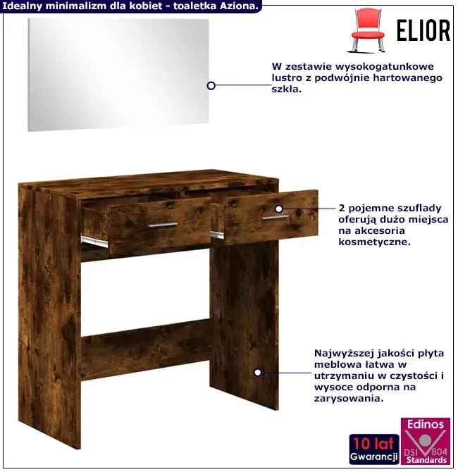 Zestaw toaletka z lustrem ściennym przydymiony dąb G2-R16