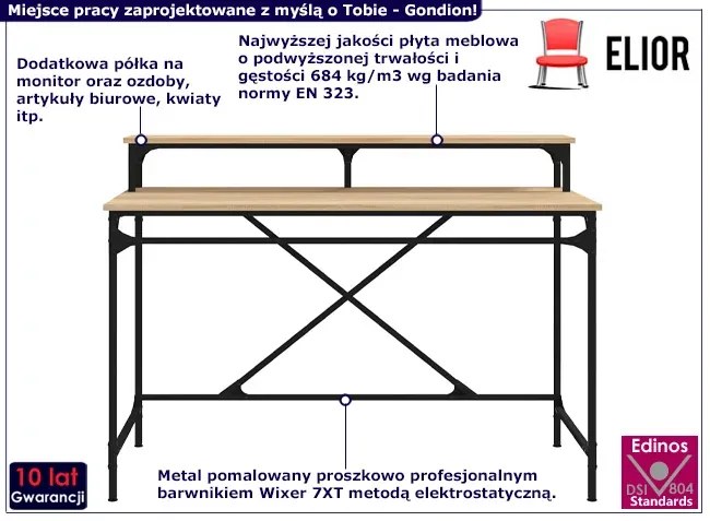 Biurko metalowe z nadstawką w stylu loft dąb sonoma Trilox