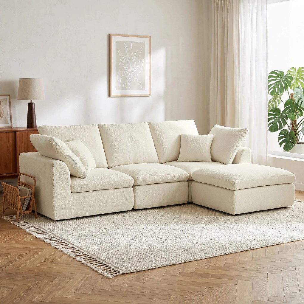 HOMCOM Modułowy narożnik z odwracalną otomaną, chmurowo miękka sofa Chenille w kształcie L, szerokie siedzisko, kremowo-biały | Aosom PL