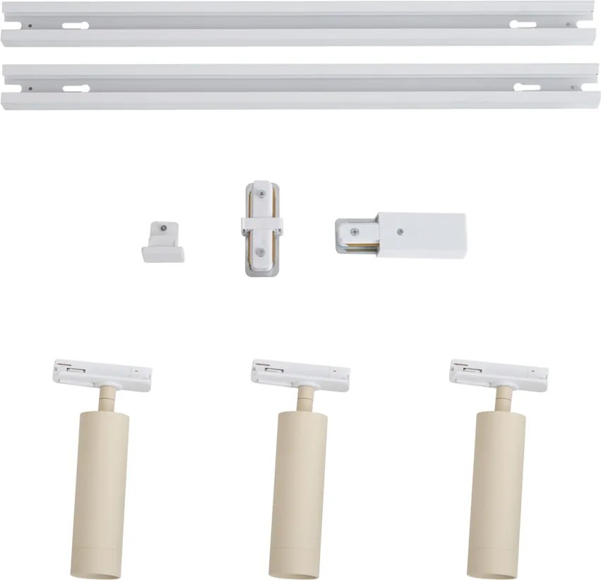 Nowoczesny system oświetlenia szynowego z 3 reflektorami, biały z beżowym, 1-fazowy GU10 35mm - Iconic Jeana Luxe