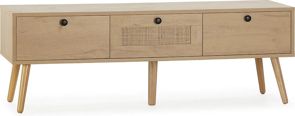 Kolumna RTV Bella 3-drzwiowa w kolorze dębu z wikliną naturalną.