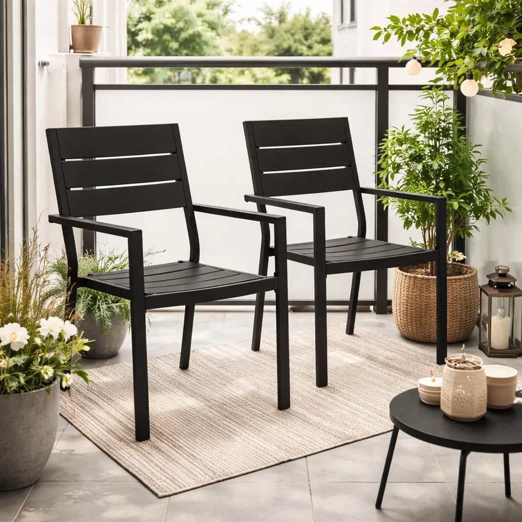 Krzesła ogrodowe Caprila - zestaw 2 szt. na taras i balkon, kolor czarny